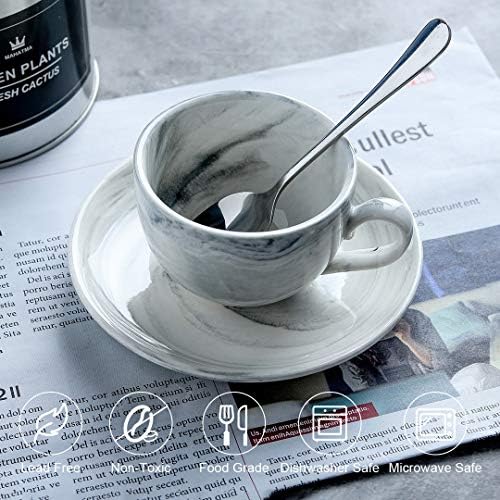 CHILDIKE Kerámia Espresso Csésze - 4 Uncia finom kávét Poharak, Csészealjak Készlet 4 Eszpresszó Kanál, Porcelán Cappuccino Csésze Tejeskávé,