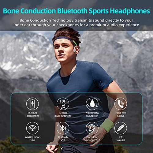 OUFUNI csontvezetéses Fejhallgató,Nyitott Fejhallgató, Vezeték nélküli, Bluetooth,Vízálló & Sweatproof Sport Fejhallgató,csontvezetéses