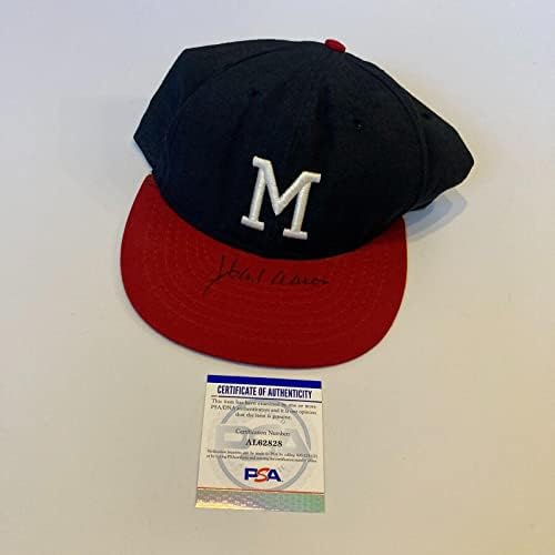 Hank Aaron Aláírt Vintage Milwaukee Bátrabbak Kalap PSA DNS-COA - Dedikált MLB Kalapok