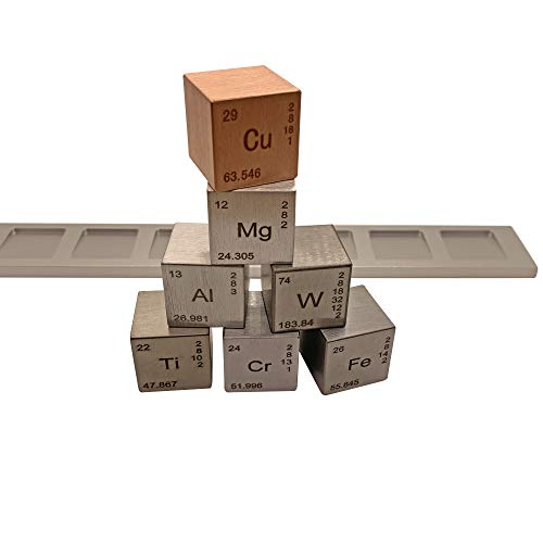 Elem, 1 Kocka Készlet 7 DB - Titán, Volfrám Alumínium Réz Vas, Króm, Magnézium - Display (95.0-99.95% - os Tisztaságú TI W Al Cu Fe Cr Mg)