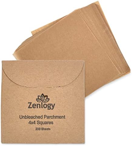 Zenlogy 4x4 Kis Pergamen Papír-Négyzet (200 lap) - Fehérítetlen, tapadásmentes, Előre vágott Pergamen Papír - Ideális a csokipapír,