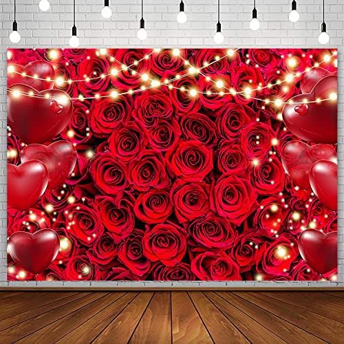 AIBIIN 7x5ft Vörös Rózsa Virágos Fotózás Hátteret, Valentin Napi Virág Fal Léggömb Háttér Vintage Romantikus Esküvői Pár Lány, lánybúcsú