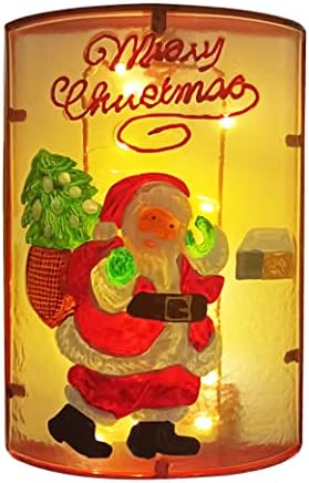 Keygift Mikulás, Karácsonyi Dekoráció, 8.5Kézműves Üveg Panel Szerelt Rusztikus Fém Keret, elemes Beltéri String LED Fali Dekoráció