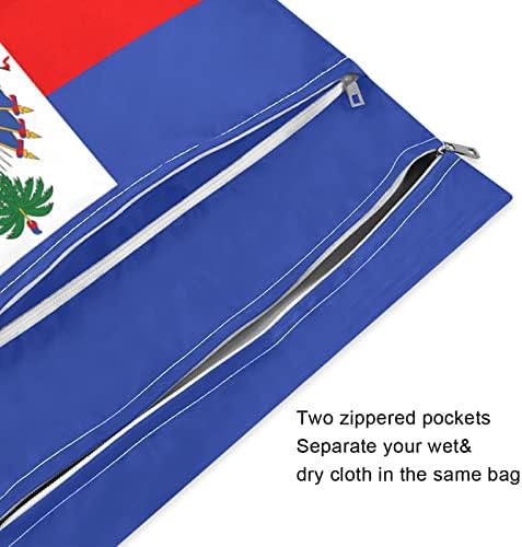 ZZXXB Haiti Zászló Vízálló Nedves Újrafelhasználható Táska ruha Pelenka Nedves-Száraz Táska Cipzáras Zseb Utazási Beach Medence,