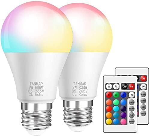 Tanmar Színe Változó Izzó,Okos Izzó [2 Csomag] , E26/E27 9W (85-265V) RGBW LED