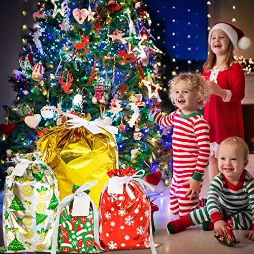 DÍSZES FÖLD Karácsonyi Ajándék Csomagokat Mikulás Csomagolás Zsák 4 Méretben, 4 Minták 40Pcs a Szalagok, illetve Ajándék-Kategória