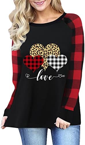 FMCHICO Női Pulóver, T-Shirt, Valentin Napi Szív Szeretet Nyomtatás Hosszú Ujjú Felsők Blúz, Póló