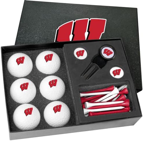 Golfballs.com Klasszikus Wisconsin Badgers Fél Tucat Ajándék Szett Gyeptéglát Eszköz - Üres Golyó