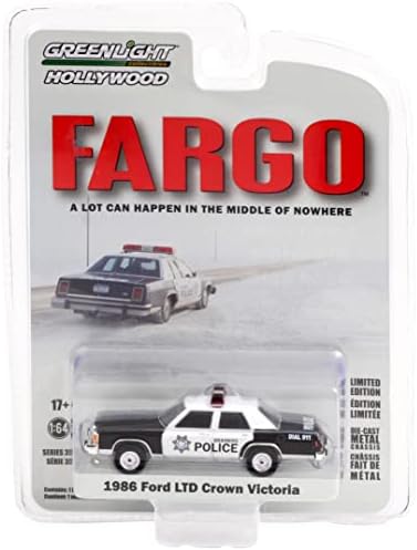 1986 KFT Crown Victoria, Fehér & Fekete Brainerd Rendőrség (Minnesota) Fargo (1996) Hollywood Sorozat 1/64 Fröccsöntött Modell