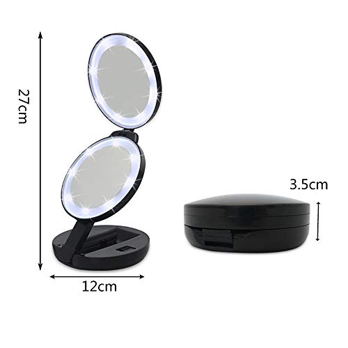 Raxinbang kozmetikai mirro Új Kör Tri-fold LED Fényt Smink Tükör, ABS Anyagból Nagyító Kézi Szépség Tükör Fekete