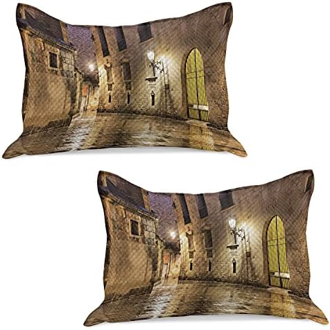 Ambesonne Gótikus Kötött Paplan Pillowcover, Gótikus Kő Negyed, a Barcelona Spanyol Reneszánsz Örökség Este Street Fotó, Standard Queen Méretű