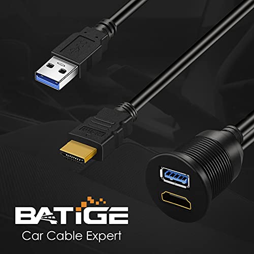 BATIGE USB 3.0 & HDMI-HDMI + USB3.0 AUX Kiterjesztését Műszerfal Panel Vízálló Autó süllyeszthető Kábel az Autó, Hajó, Motorkerékpár - 3ft