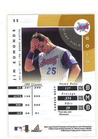 1998 Pinnacle Hiteles Tükör Arany 55 Jim Edmonds Csőd Teszt Kérdés Újonc - Aláíratlan Baseball Kártyák