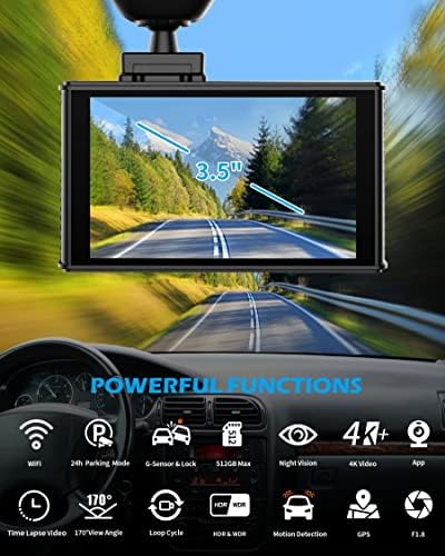 ONDASHCAM 4K Kamera 3,5 LCD Kijelző, 2160P UHD Autó Kamera Beépített WiFi & GPS éjjellátó, G-Szenzor, WDR, 170°Széles Szög