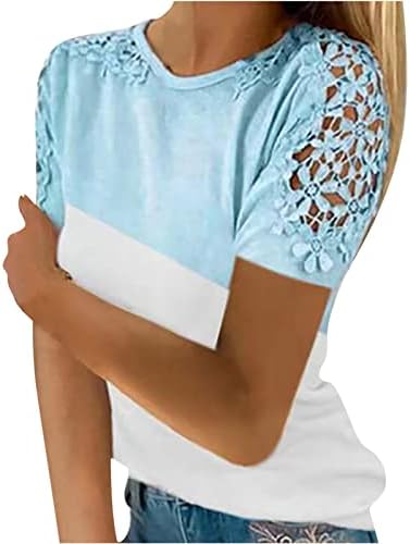 Nyári Szexi Pólót a Nők 2023 Csipke Rövid Ujjú T-shirt Rendszeres Fit Legénység Nyak Blúzok Színes Blokk Felsők, Női