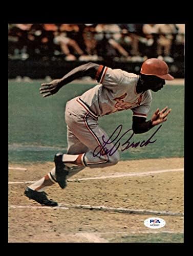 Lou Brock PSA DNS-Cert Aláírt Vintage 8x10 Fotó Mets Autogram - Dedikált MLB Fotók