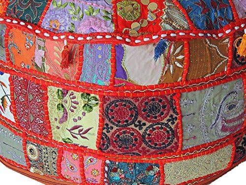 KLAVATE GANESHAM Kézműves - Multicolor Patchwork Homokos Oszmán Kerek Pamut Indiai Zsámolyt Oszmán Fedél Kézi Hímzés Gyöngy, Kagyló, tengeri