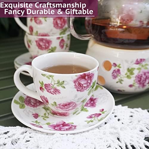 Virágos Porcelán Teás Szett Nők számára, Tea Csészét Set, 4, Teáskanna a Vért a Laza Levél Tea, Virágzó Tea Ajándék Szett a Teáskannát pedig