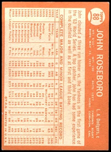 1964 Topps 88 John Roseboro Los Angeles Dodgers (Baseball Kártya) EX+ Dodgers