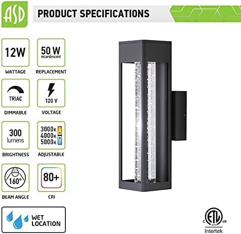 ASD LED Kültéri Fali Lámpa Lámpatest - Kristály Buborék Üveg Cső - Modern Fekete Fali Gyertyatartó Világítás - 3000K 4000K 5000K Állítható -