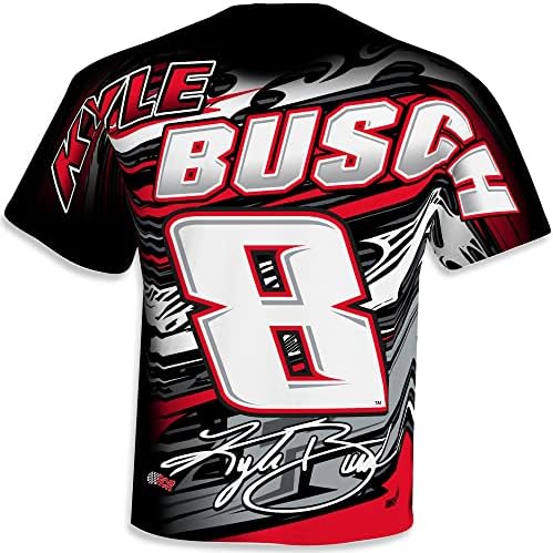 Kockás Zászló Sport Kyle Busch 8 2023 Szublimált Nagy Bank, Teljes Nyomtatási Fehér Fekete Piros Póló