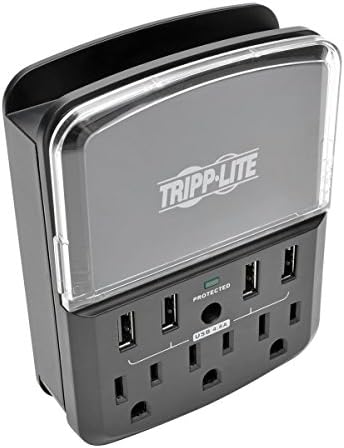 Tripp Lite 3 Outlet Hordozható túlfeszültségvédő töltőállomás, 4 USB, & $10,000-BIZTOSÍTÁS (SK34USBB) FEKETE