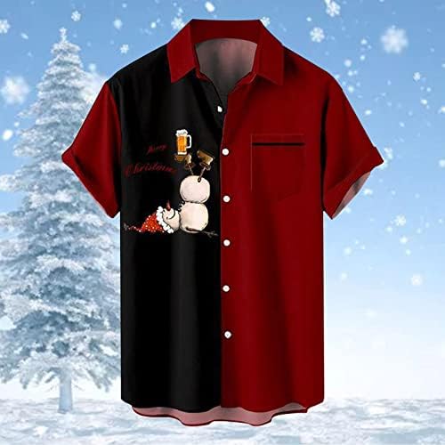 ZDDO Karácsonyi Gomb Le shirt Mens Rövid Ujjú Vicces Karácsonyi Grafikus Patchwork Hawaii Ing, Bowling Party Ing