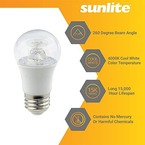 Sunlite 80137 LED-A15 Készülék Tiszta Fény Izzó, 6 Watt (40W Egyenértékű), 450 Lumen, Közepes Bázis (E26), 90 CRI, Szabályozható,