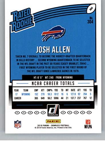 Futball NFL-2018 Donruss 304 Josh Allen Névleges Kezdő RC Számlák