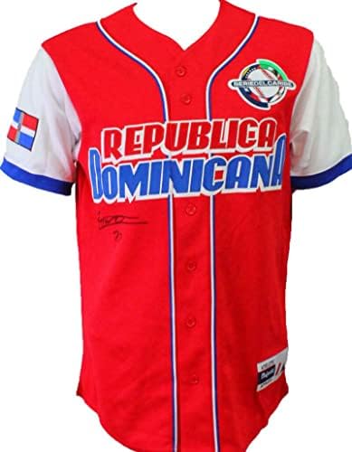Vlagyimir Guerrero Ifjabb Aláírt Republica Dominicana Piros Fenséges Jersey-BA Holo - Dedikált MLB Mezek