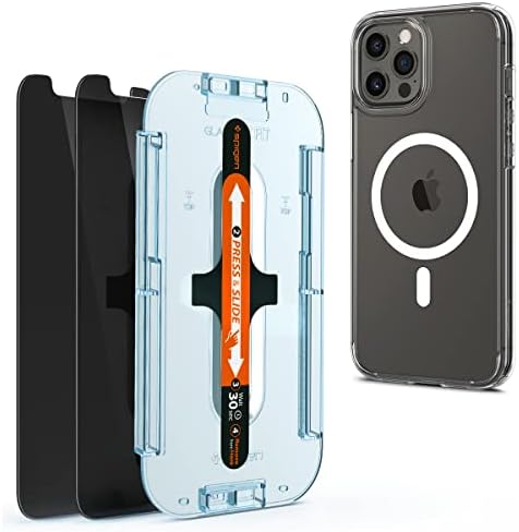 Spigen Edzett Üveg kijelző Védő fólia [GlasTR EZ FIT - Adatvédelmi] & Ultra Hibrid Mag (MagFit) Esetben Tervezett iPhone 12 Pro Max-Ügyben