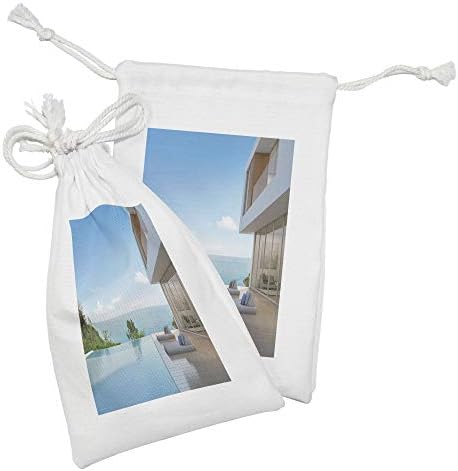 Ambesonne Fehér Szövet táska 2, Modern, Minimalista Design, Strand Nyári Ház Óceán Nyomtatás, Kis Zsinórral Táska Pipere Maszkokat, Szívesség,