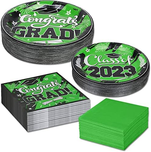 2023 Zöld Érettségi Tányérok, Szalvéták Meghatározott Party Kellékek 50 Vendég - 200pcs Osztály 2023 Végzős Buli Asztali készlet