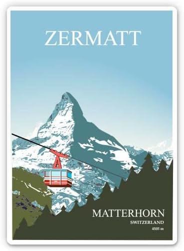 Zermatt, Svájc, Matterhorn - 3 Vinyl Matrica - Autós Laptop Víz Üveg Telefon - Vízálló Matrica