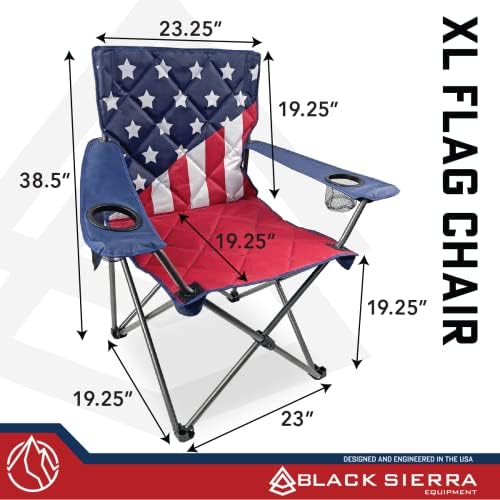 Fekete Sierra XL Hazafias Amerikai Zászló Quad Szék, a Kemping, Strand Szék, Kerti Szék, Túlméretes Acél Váz Támogatja 300 lbs, Steppelt
