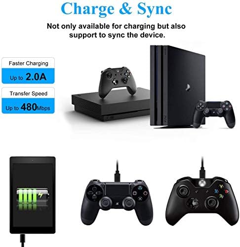 Csere Xbox Egy töltőkábel,Play Díjat Kábel Kompatibilis az Xbox Egy S/Xbox Elite/Xbox One X/DualShock 4 Vezérlők (Fekete 5FT)