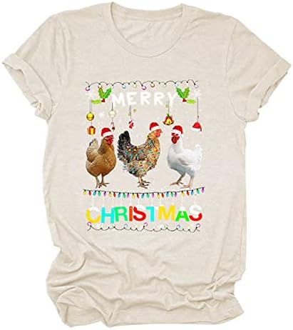 A nők Karácsonyi Tshirts Télapó Sapka, Rövid Ujjú Pulóver Felső Karácsonyi Csirke Nyomtatott Pólók Póló, Vicces Premium T-Shirt