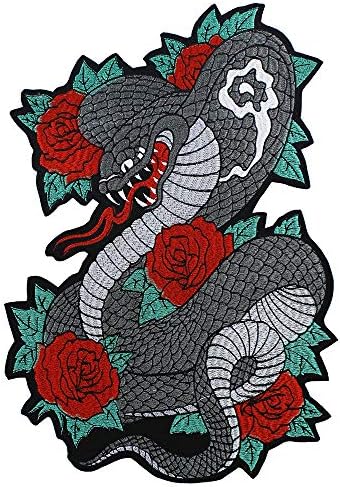 Nagy Hímzett Rose Kígyó Vissza Foltok, Vas a Motoros Kabát Applied Egyéni Jelvények 1piece