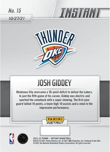 Sport Emlékek Josh Giddey Oklahoma City Thunder Fanatikusok Kizárólagos Párhuzamos Panini Azonnali 1. Karrier, Dupla-Dupla Egyetlen Kereskedési