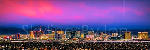 Las Vegas 2022 Skyline Fotó Nyomtatási KERETBEN Alkonyat Színes Város Belvárosi 11.75 cm x 36 cm Fényképészeti Panoráma Poszter