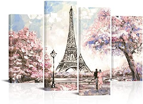 Visual Art Dekor Rózsaszín Párizs Képeket, Fali Dekor Eiffel-Torony Rózsaszín Táj Nappali Fali Dekor Romantikus Pár Hálószoba