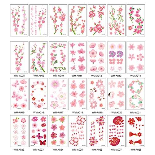 28 Lap Virág Ideiglenes Tetoválás a Nők, Lányok 3D Rózsaszín cseresznyevirág Virágos Szexi Hamis Tetoválás Matricák Vízálló Hamis Tetkó