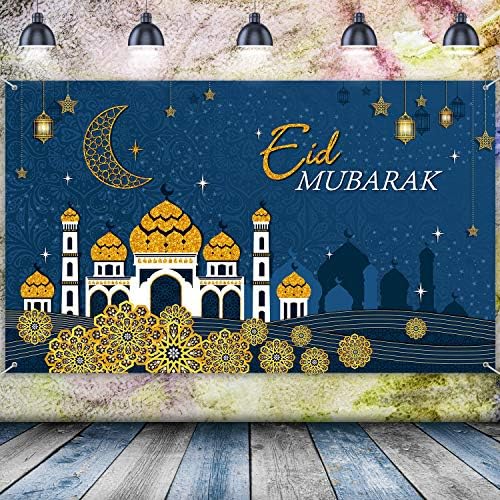 Ramadán Eid Mubarak Dekorációk, Extra Nagy Szövet, Kék Eid Mubarak Jel Muzulmán Ramadan Háttér Banner Fotó Hátteret, Kötéllel a Muzulmán Ramadan