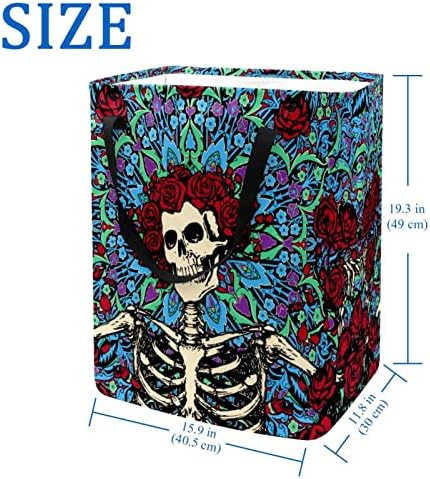 Cukor Skull Rose Print Print Összecsukható Szennyesben, 60L Vízálló Szennyes Kosarat Mosás Bin Ruhák, Játékok Tárolására Kollégiumi