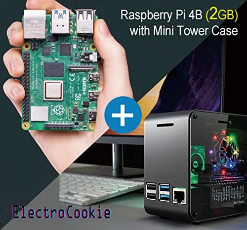 Raspberry Pi 4B (2GB) Tábla Mini Torony Alumínium ház, hűtőventilátor Szín Változó Környezeti Fény (Matt Fekete)
