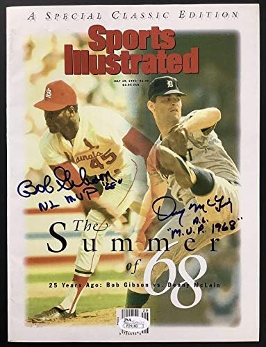 Bob Gibson Aláírt Sports Illustrated Denny McLain Autogramot NINCS CÍMKE 7/19/93 SZÖVETSÉG - Dedikált MLB Magazinok