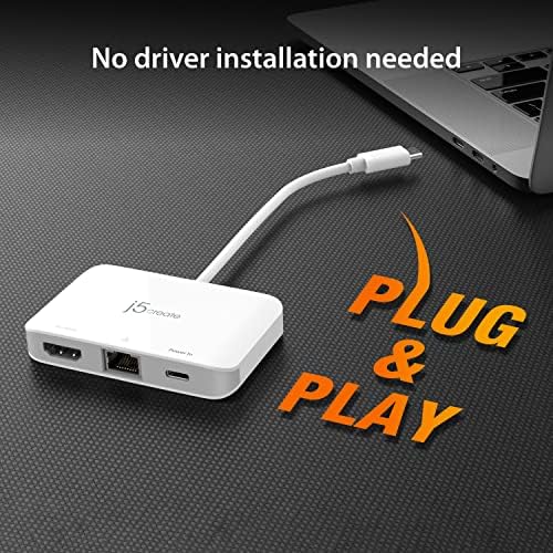 j5create USB Típus C-4K HDMI, illetve Gigabit Ethernet PD 100W Keresztül Töltés, MacBook Pro, MacBook Air, Chromebook, Surface