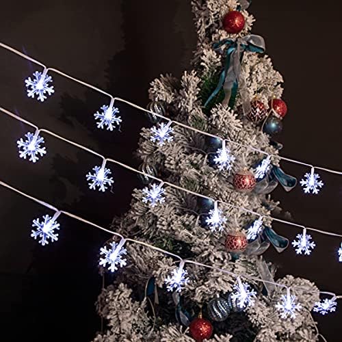 YOUBET Karácsonyi Hópehely String Világítás-16.5 Ft 50 tündérfény-Vízálló Akkumulátor Doboz-2strings/doboz, 8 Módok Meleg Fehér Világító