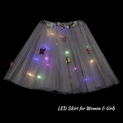 DRESBE Pillangó LED Szoknyák Fény Tütü Szoknya Rugalmas Balett-Tánc Tütüben Fél Farsangi Jelmez Nők, Lányok