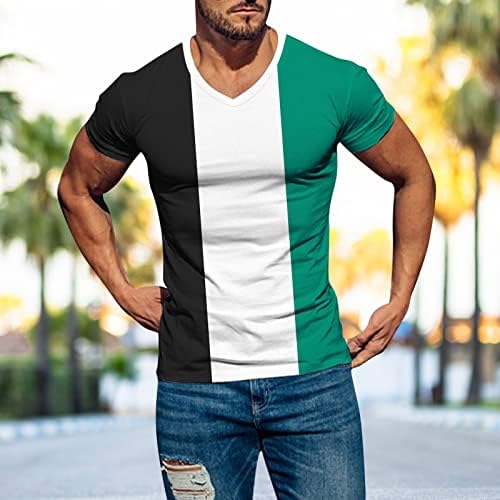 HDDK Férfi Rövid Ujjú póló V Nyakú, Nyári Szín Blokk Patchwork Slim Fit Sport Póló Maximum Könnyű Edzés Tshirt